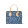 Louis Vuitton OnTheGo Women's Blue Denim Patchwork Cowhide Alphabet Print Shopping Bag Tote Bags #77376