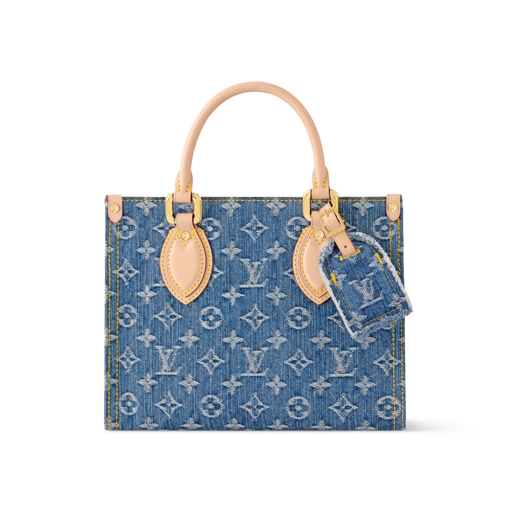 Louis Vuitton OnTheGo Women's Blue Denim Patchwork Cowhide Alphabet Print Shopping Bag Tote Bags #77376