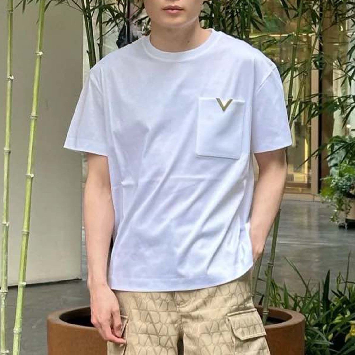 Valentino Men's Spring Summer Cotton Short Sleeve Fashion Casual Pocket Solid Color Simple T-Shirt Ngvp#8768