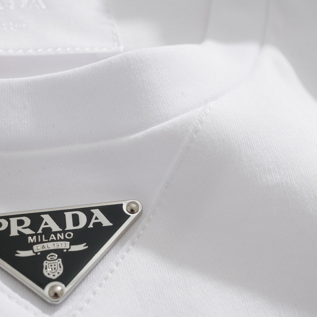 Prada Men's Summer Solid Color Triangle Logo Logo Round Neck Cotton Short Sleeve T-Shirt #75752