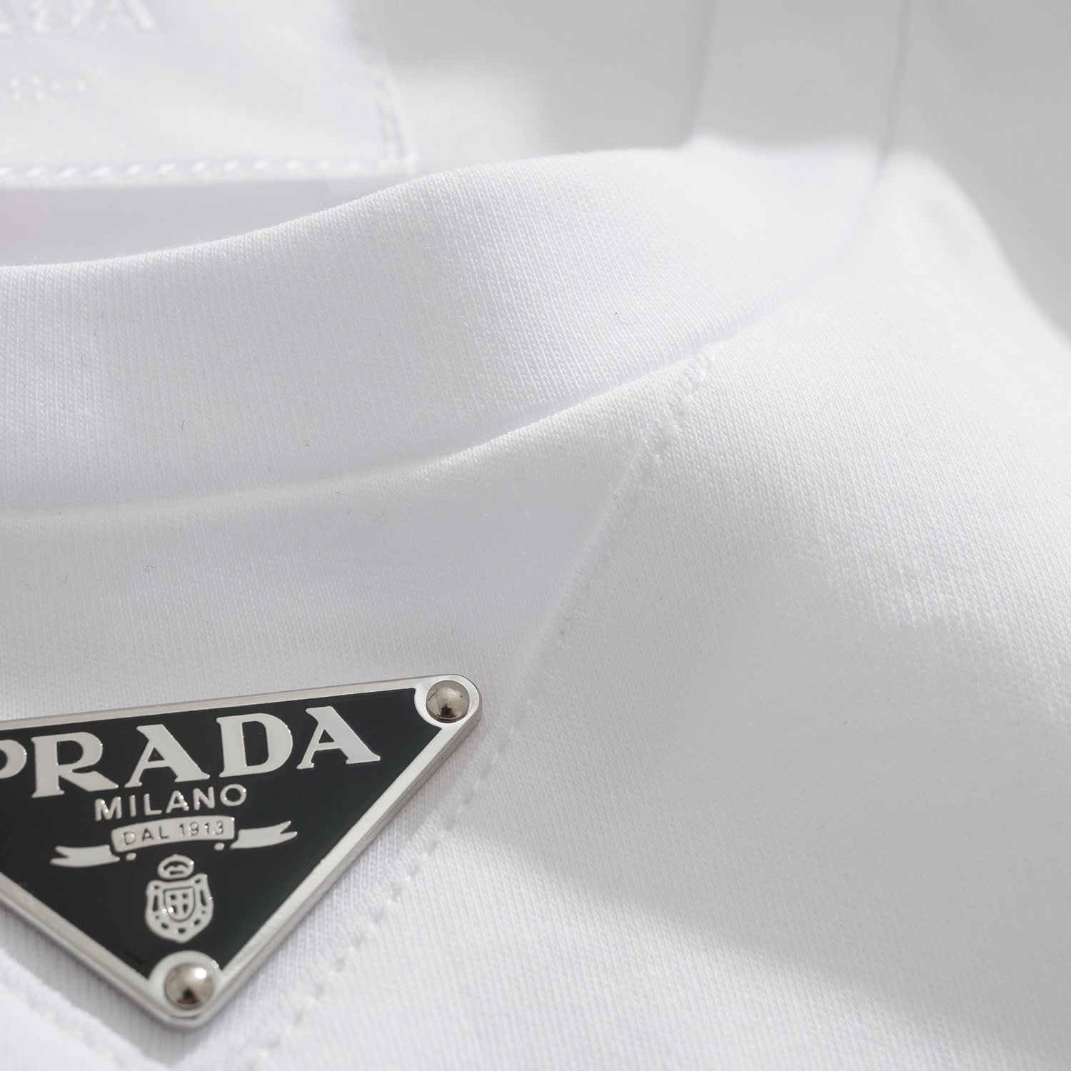 Prada Men's Summer Solid Color Triangle Logo Logo Round Neck Cotton Short Sleeve T-Shirt #75752