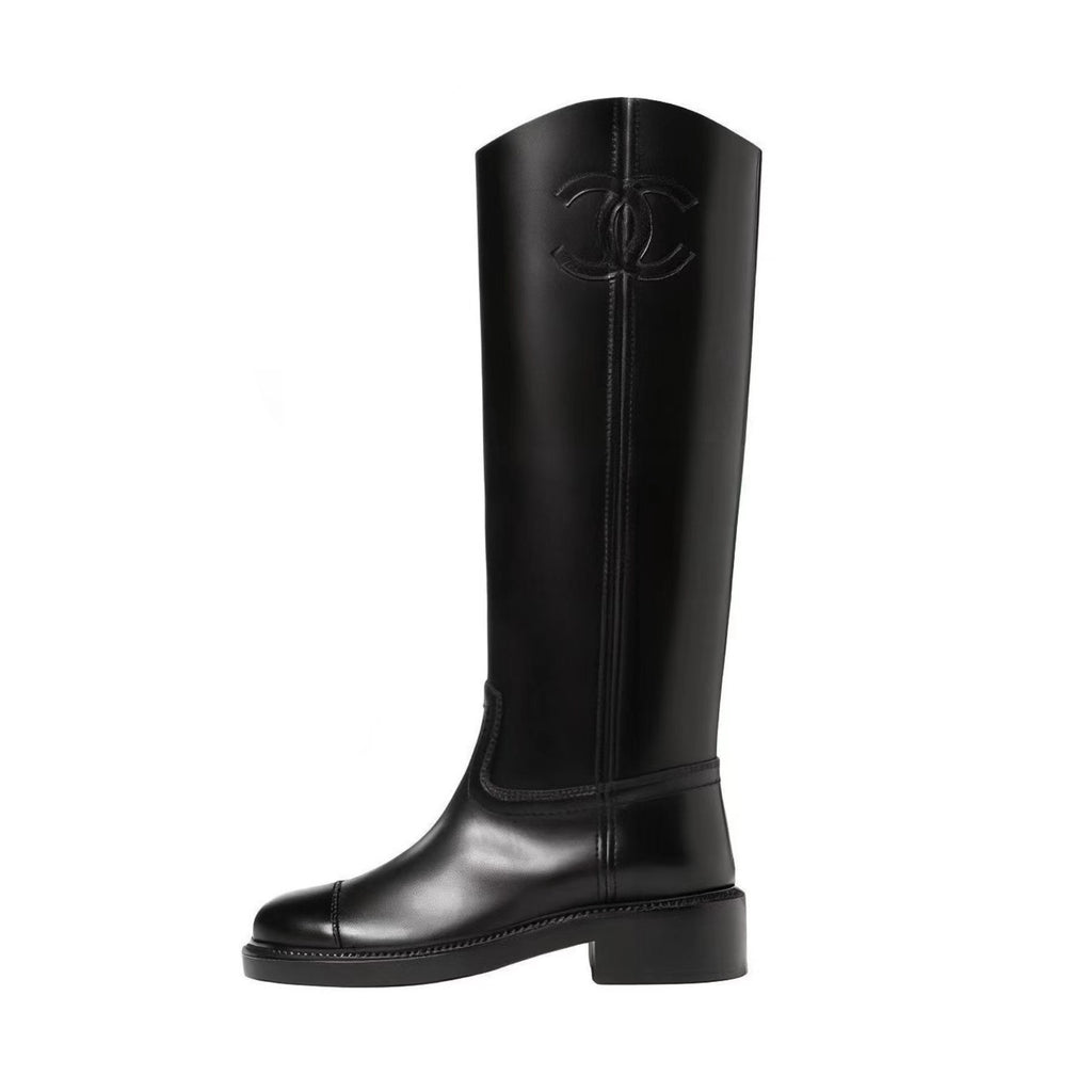 Chanel Women's Autumn/winter Classic Fashion Solid Color Leather Round Toe Long Boots High Boots Shoes #78373