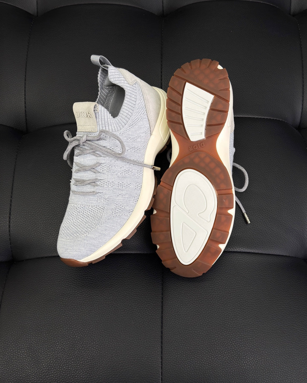 DIOR B80 Lounge Sneaker Dior Gray Cannage Cashmere Wool and Silk Knit with Dior Gray Suede#336623