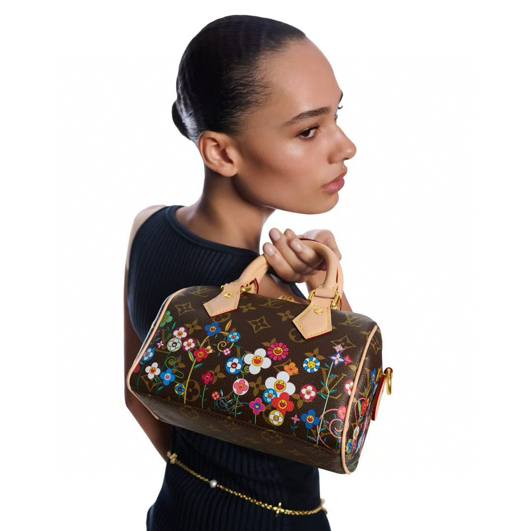 Louis Vuitton Lv X Tm Speedy Bandoulière 20 Women's Brown Letter Printed Zipper Closure Canvas Quilted Cowhide Shoulder Crossbody Tote Bag Bags #77566