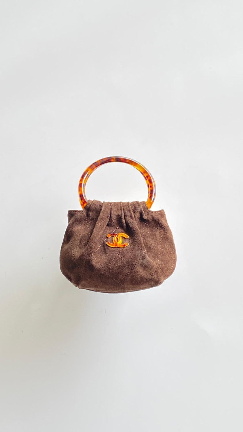 CHANEL 26C Women's Tortoiseshell Acrylic Handbag with Gold Metallic Ingot Design and Suede Finish #83224A