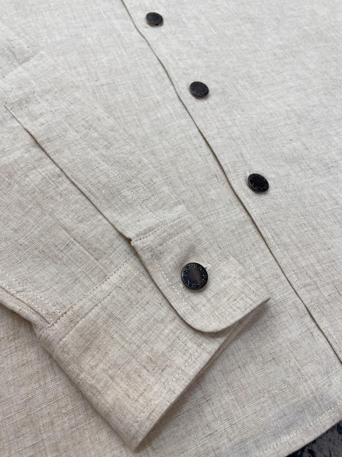 Prada Men's Fall And Winter Solid Color Lapel Single Breasted Linen Long Sleeved Jacket Casual Trousers Pants Set Suit #77392