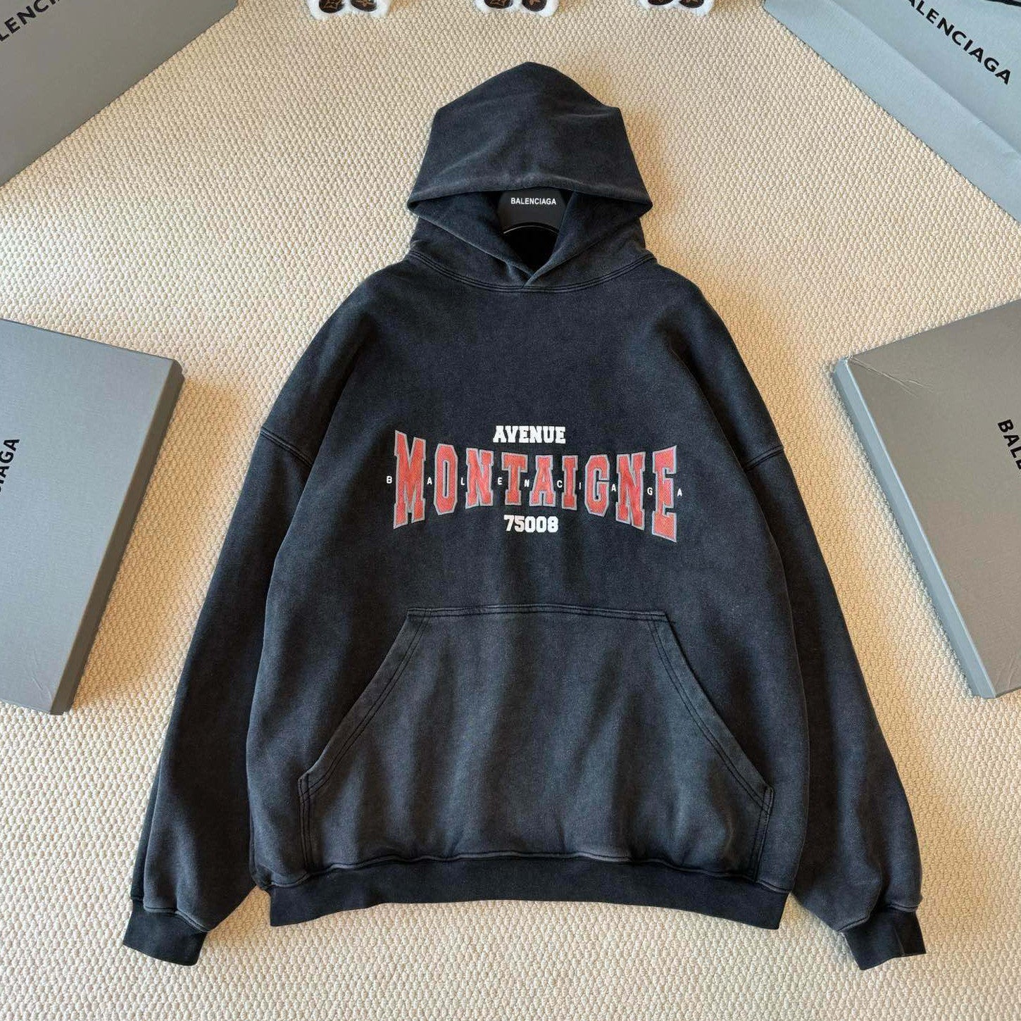 Balenciaga Men's Spring and Autumn Solid Color Letter Printed Cotton Hooded Sweatshirt #74277