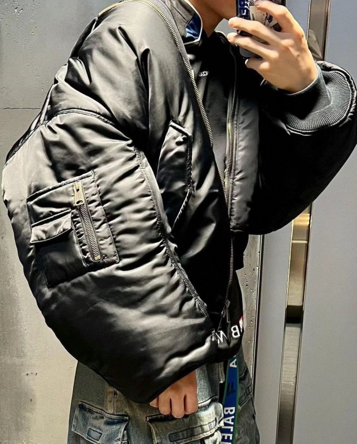 Balenciaga Men's Spring And Autumn Black Patchwork Hooded Pilot Loose Long Sleeve Cotton Jacket Ngvp #6958