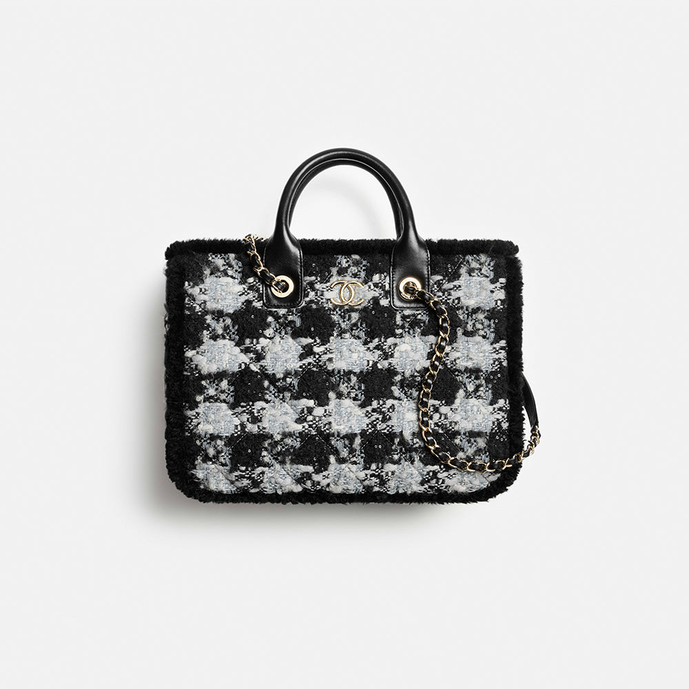 Chanel Small Tote Tweed Shearling Lambskin #376286