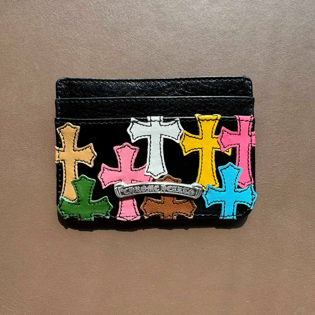 Chrome Hearts Men's Women's Colourful Cross Card Holder Purses Coin Purse Black Leather Fashion High Street Trend Personalised Wallet Bags Bag #81255