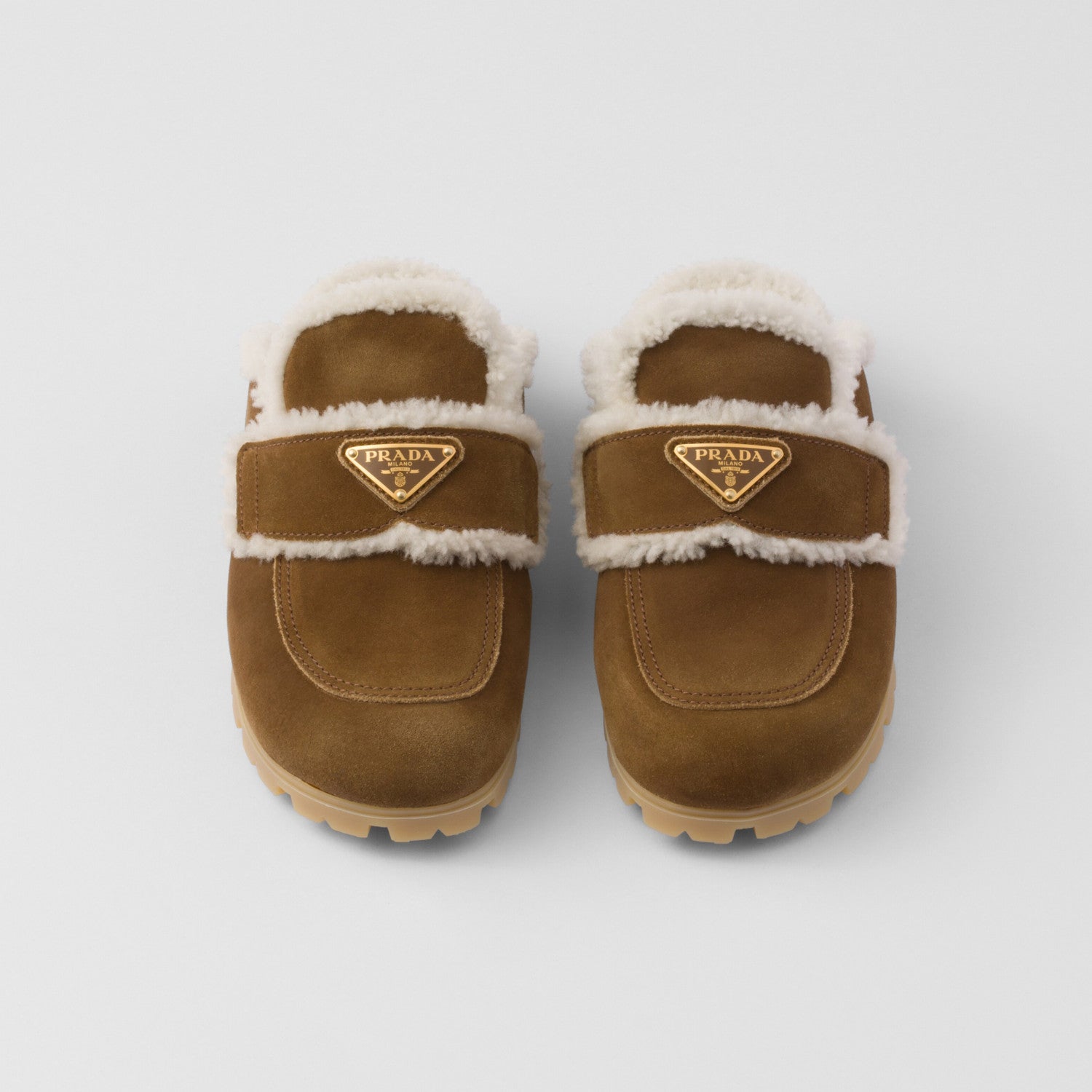 Prada Women's Fall/winter Casual Round Toe Slip On Fleece Lined Triangular Logo Birkenstock Style Slippers Shoes #79271
