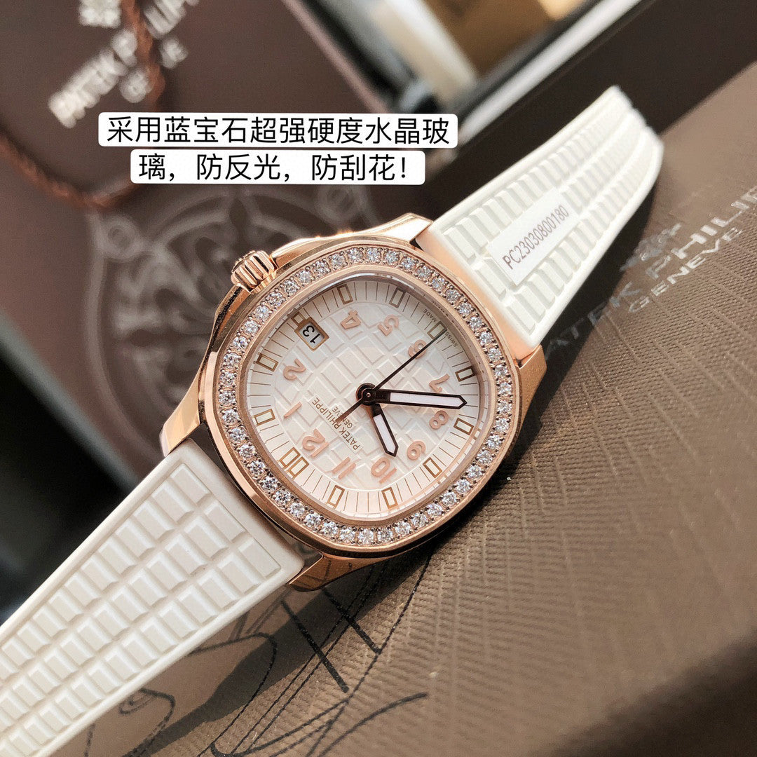 Patek Philippe Mechanical Watches With Diamonds On Silicone Straps Watch #96352
