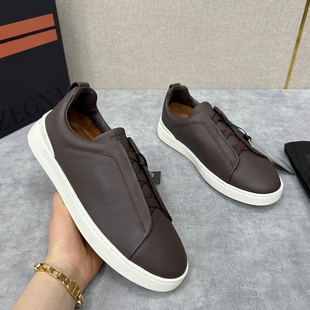 Ermenegildo Zegna Men's Solid Color Leather Fabric Simple Flat Casual Shoes #77176