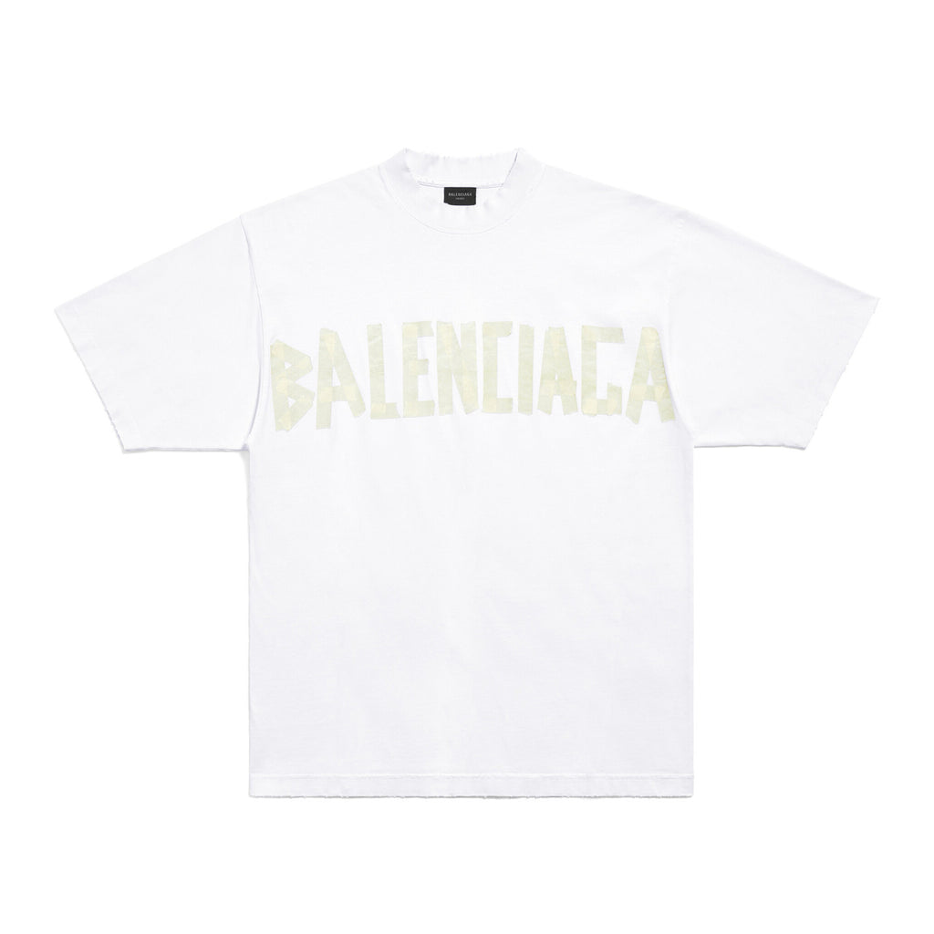 Balenciaga Men's and Women's Tape Type T-Shirt Medium Fit In Faded Letter Print Round Neck Loose Fit Short Sleeve T-Shirt #98738