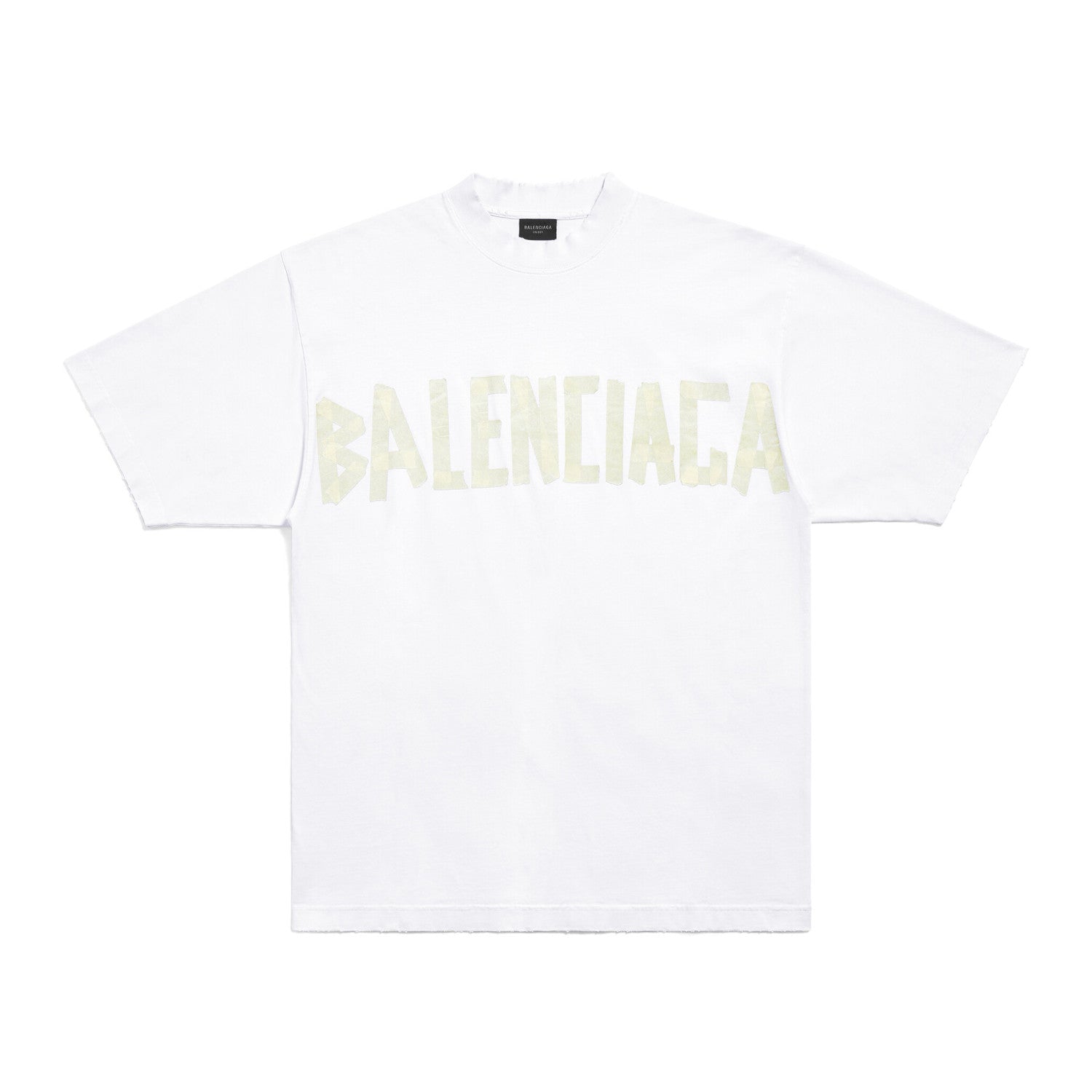 Balenciaga Men's and Women's Tape Type T-Shirt Medium Fit In Faded Letter Print Round Neck Loose Fit Short Sleeve T-Shirt #98738