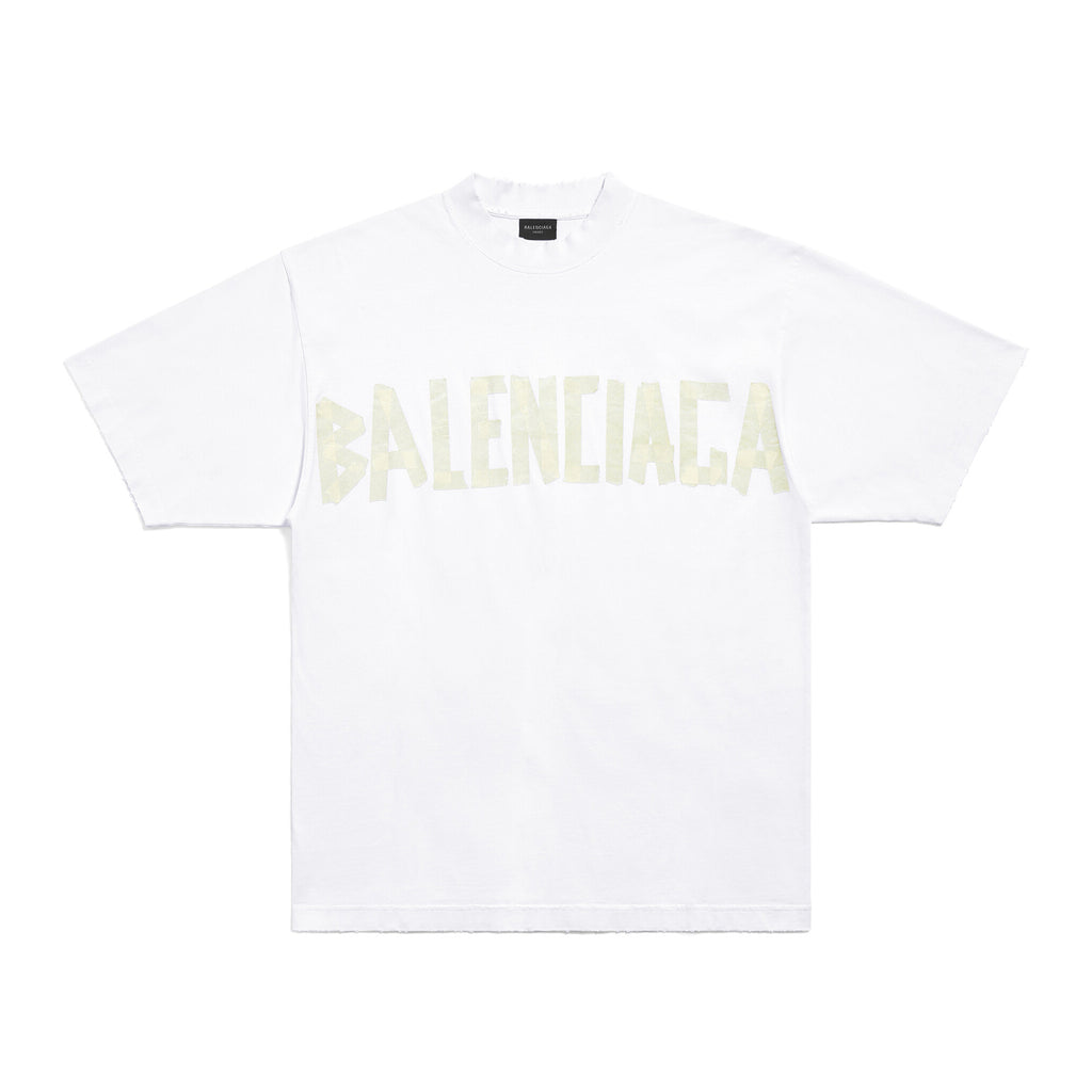 Balenciaga Men's and Women's Tape Type T-Shirt Medium Fit In Faded Letter Print Round Neck Loose Fit Short Sleeve T-Shirt #98738