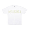 Balenciaga Men's and Women's Tape Type T-Shirt Medium Fit In Faded Letter Print Round Neck Loose Fit Short Sleeve T-Shirt #98738