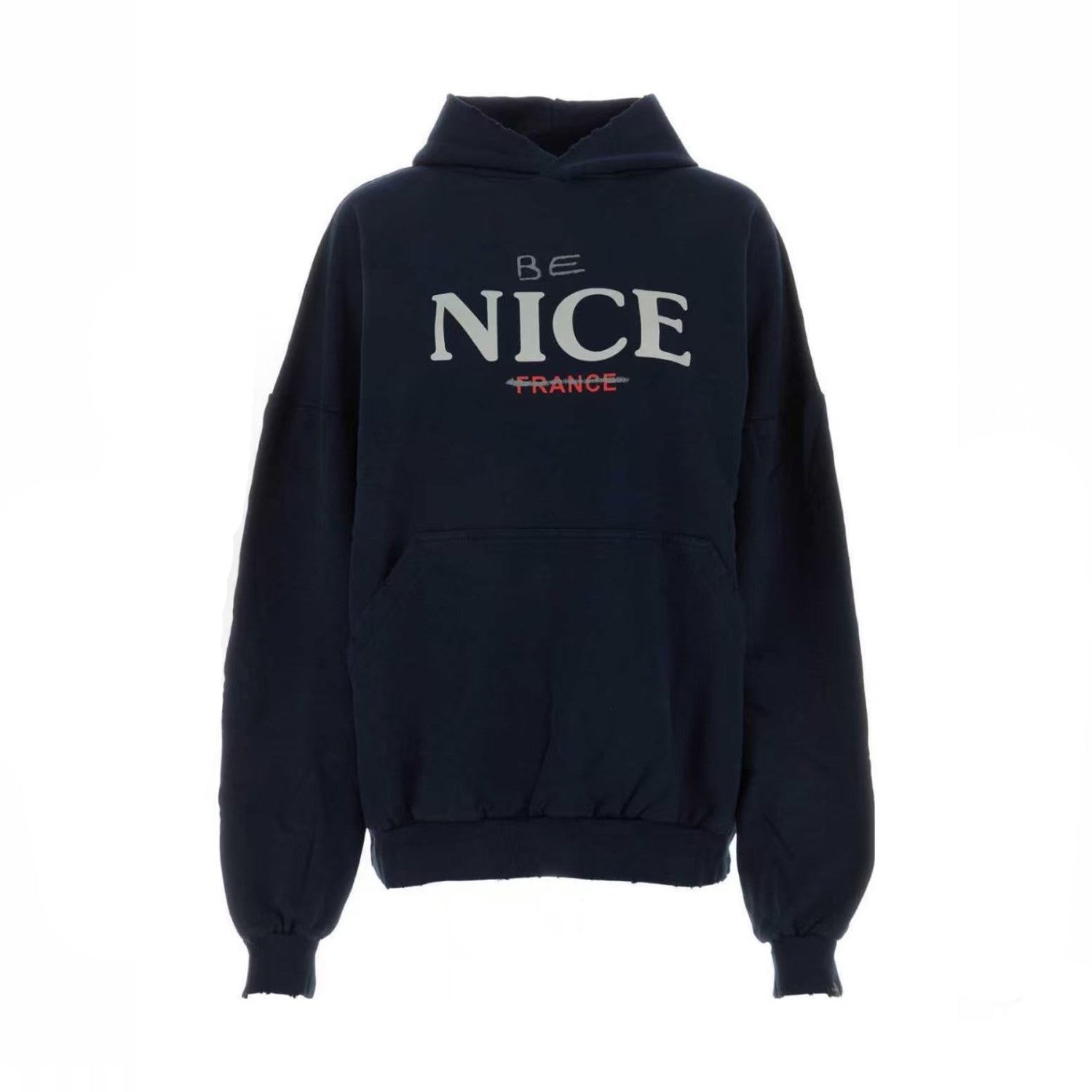 Balenciaga Men's Autumn And Winter Letter Printed Sweatshirt Hooded Long Sleeve Pullover Sweatshirt Navy Blue High Street Trendy Top #81625