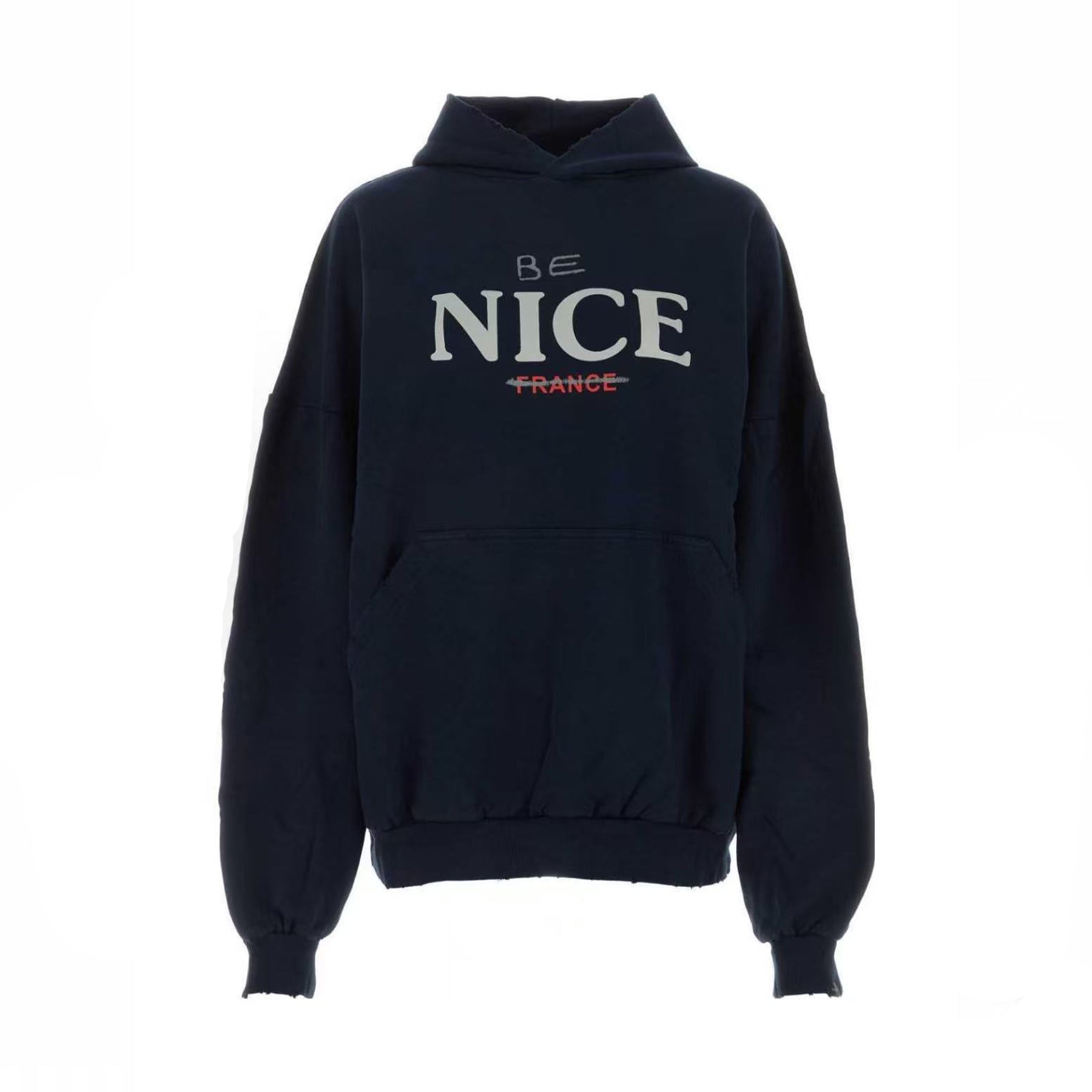Balenciaga Men's Autumn And Winter Letter Printed Sweatshirt Hooded Long Sleeve Pullover Sweatshirt Navy Blue High Street Trendy Top #81625