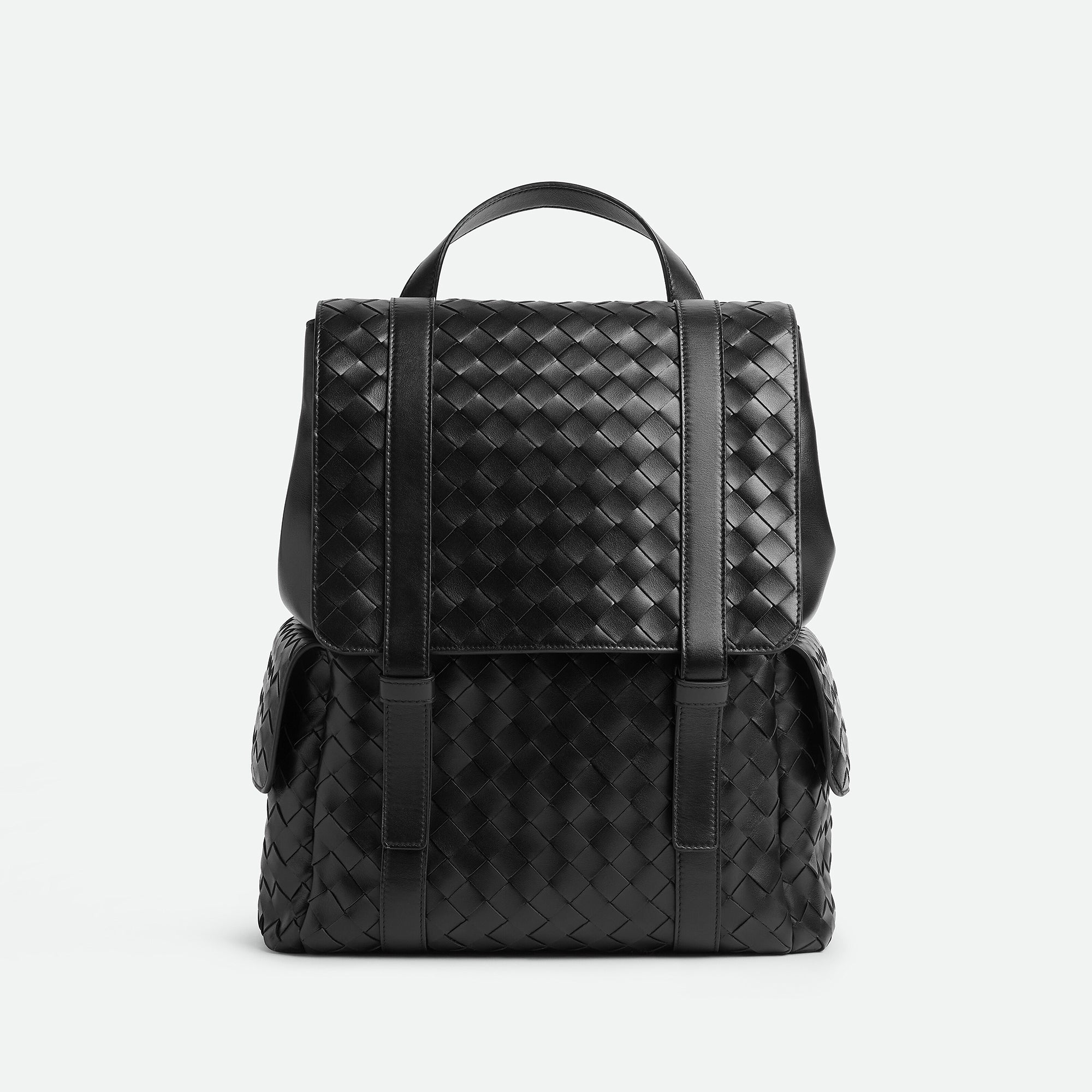 Bottega Veneta Back To School Men's Solid Color Flap Closure Woven Cowhide Leather Shoulder Bag Backpack Rucksack Bags #75798