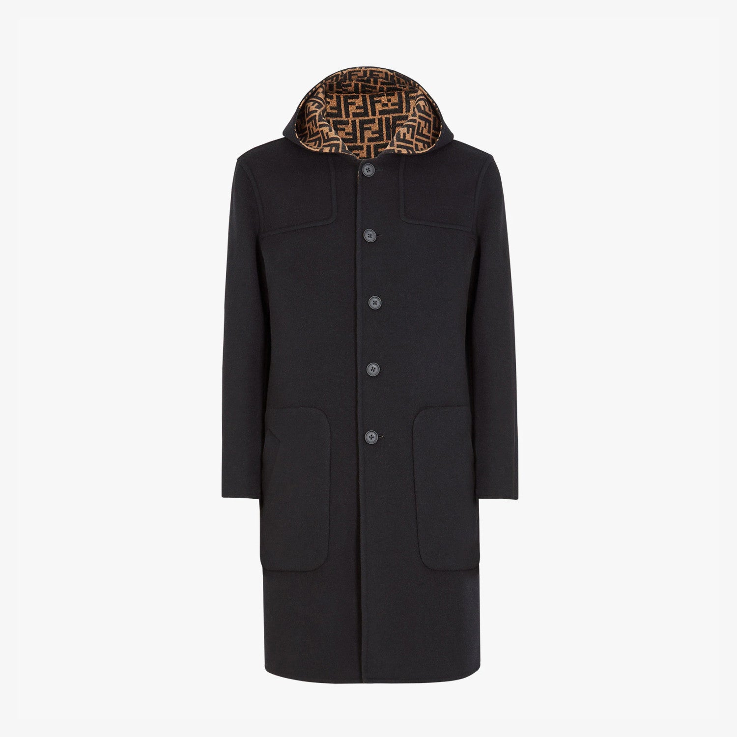 FENDI Woolen Double-Sided Hooded Full-Printed Coat Jacket  #3715