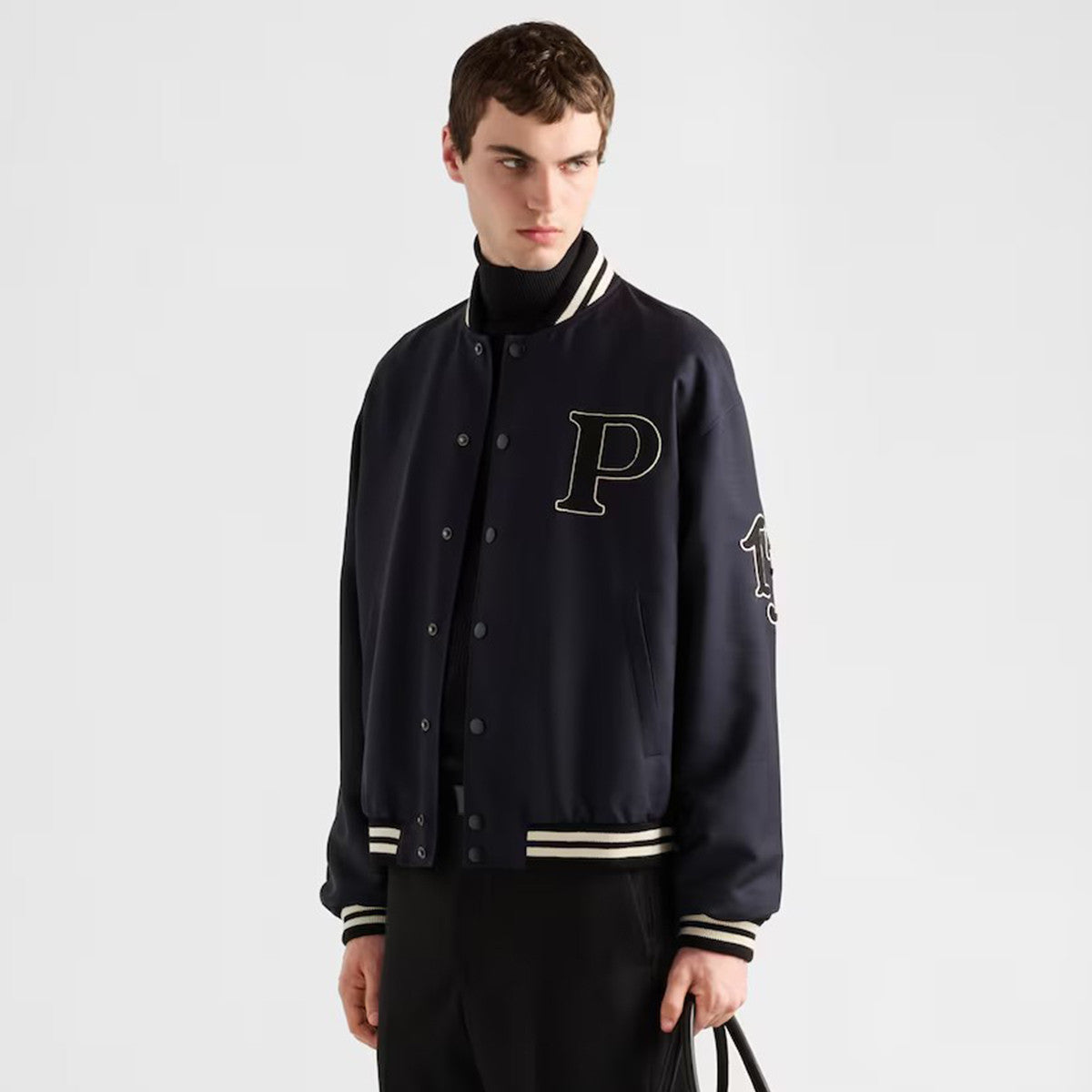 Prada Men's Spring And Autumn Monogrammed Striped Single Breasted Solid Color Long Sleeve Aviator Jacket Ngvp #9272