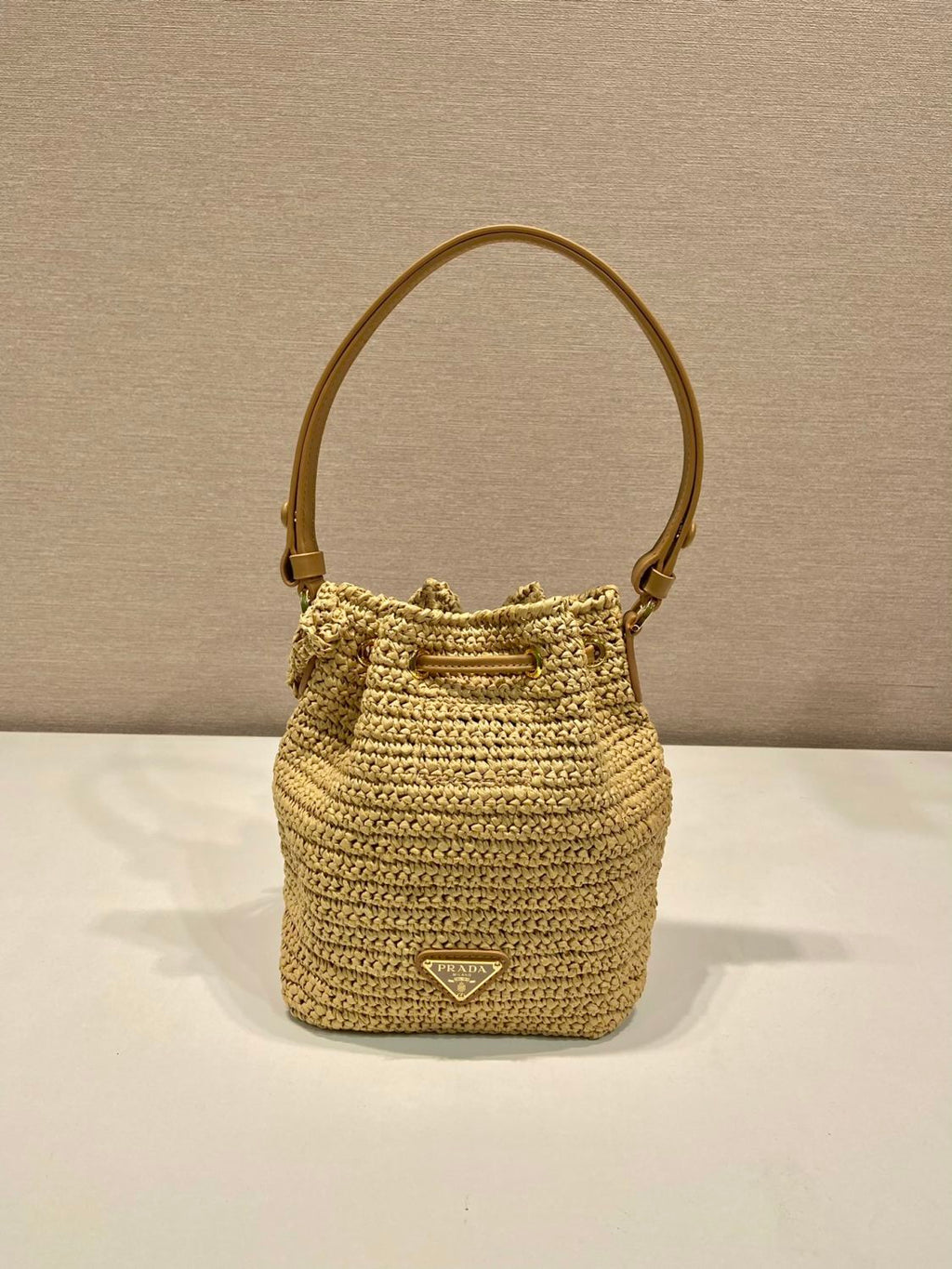 Prada Women's Logo Embroidered Adjustable Detachable Shoulder Strap Lafite Grass Patchwork Leather Bucket Bag Mini Handheld One Shoulder Crossbody Bag  Bags #196301