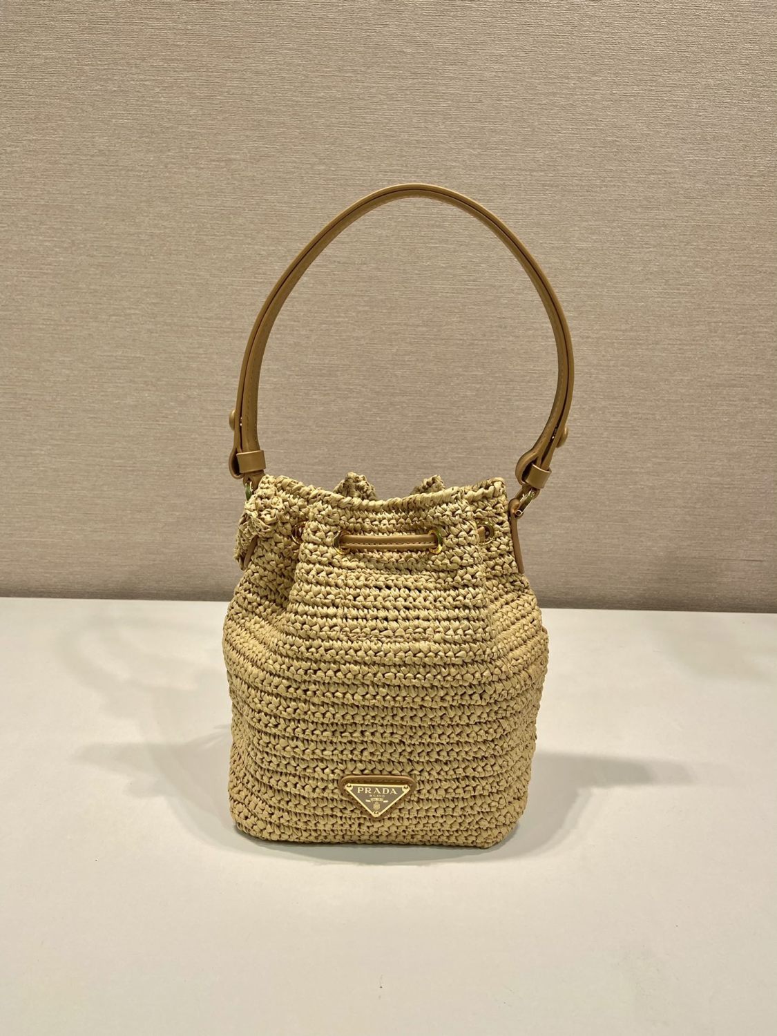 Prada Women's Logo Embroidered Adjustable Detachable Shoulder Strap Lafite Grass Patchwork Leather Bucket Bag Mini Handheld One Shoulder Crossbody Bag  Bags #196301