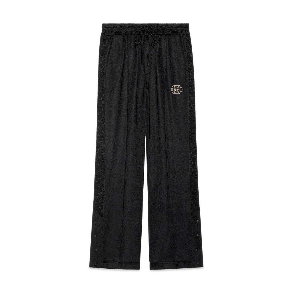 Gucci Men's Spring and Autumn Black Logo Embroidery Zipper Standing Collar Long Sleeve Jacket Elastic Knit Sweatpants Pants Suit Set #98786