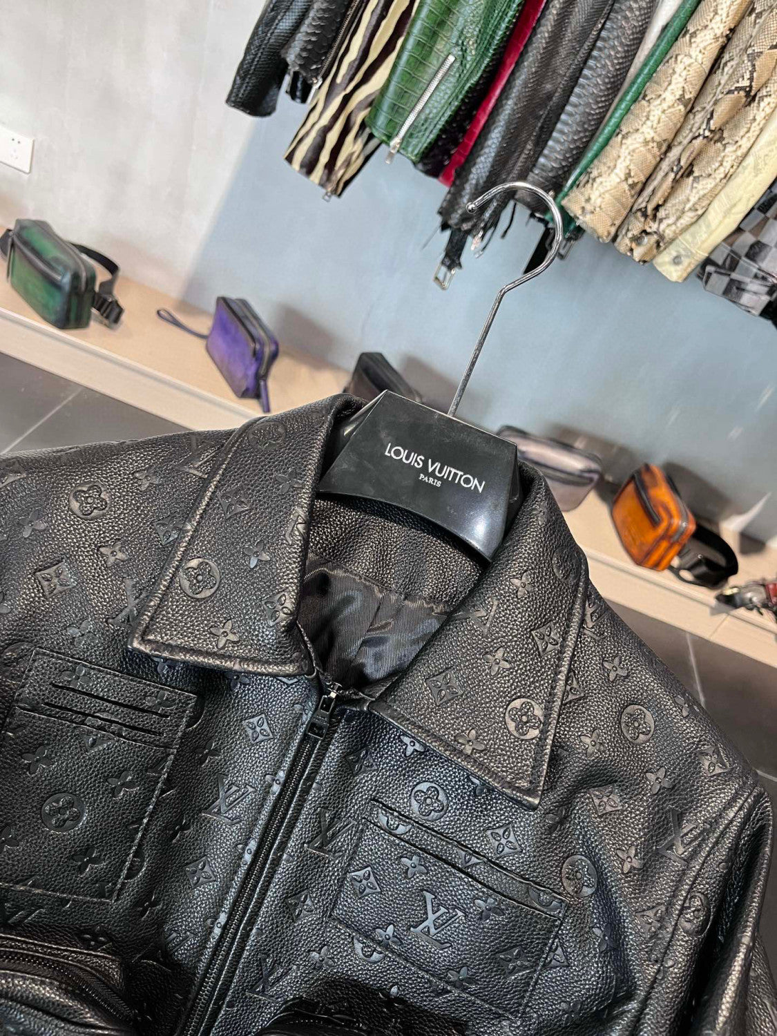 Louis Vuitton Monogram Black Multi Pocket Leather Jacket #21737