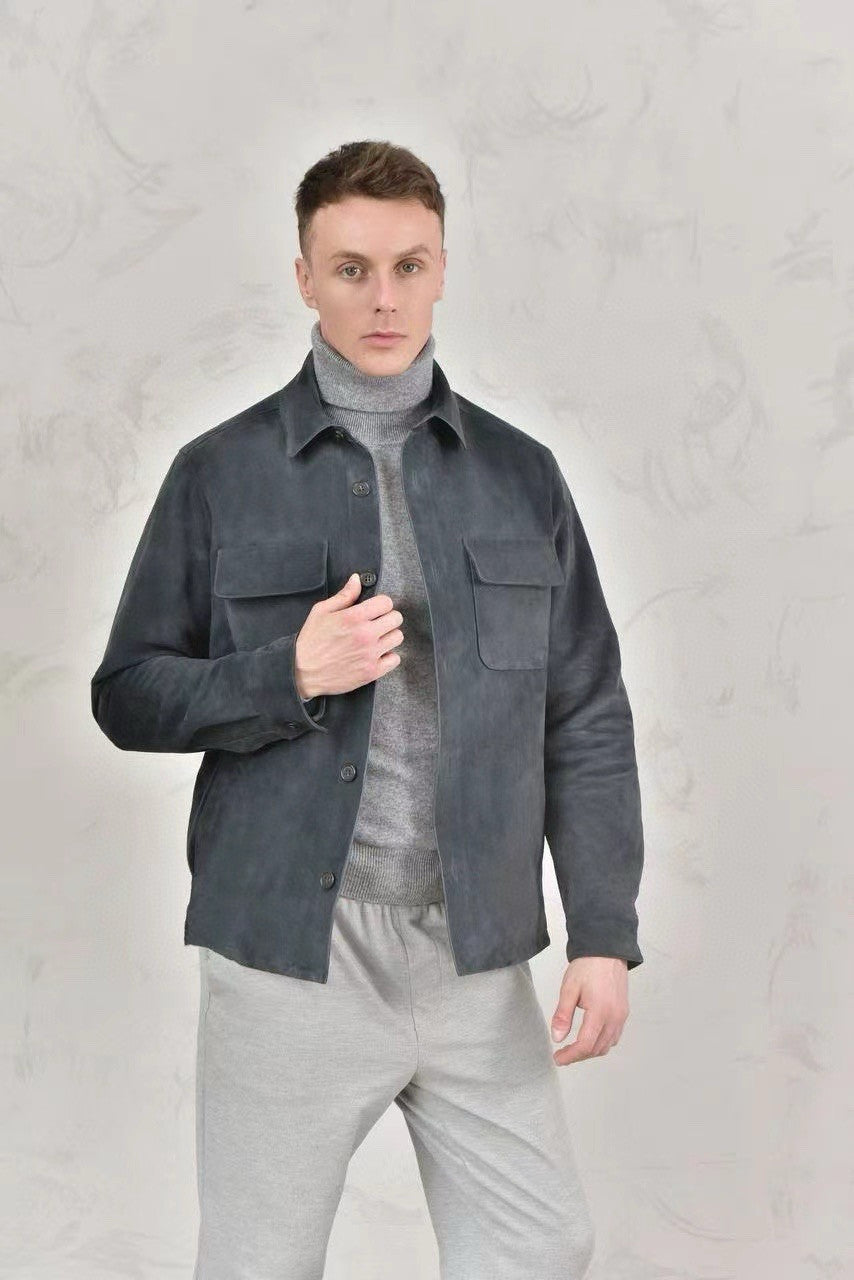 Loro Piana Men's Spring And Fall Fashion Lapel Suede Single-breasted Casual Temperament British Work Wind Jacket Ngvp #7928