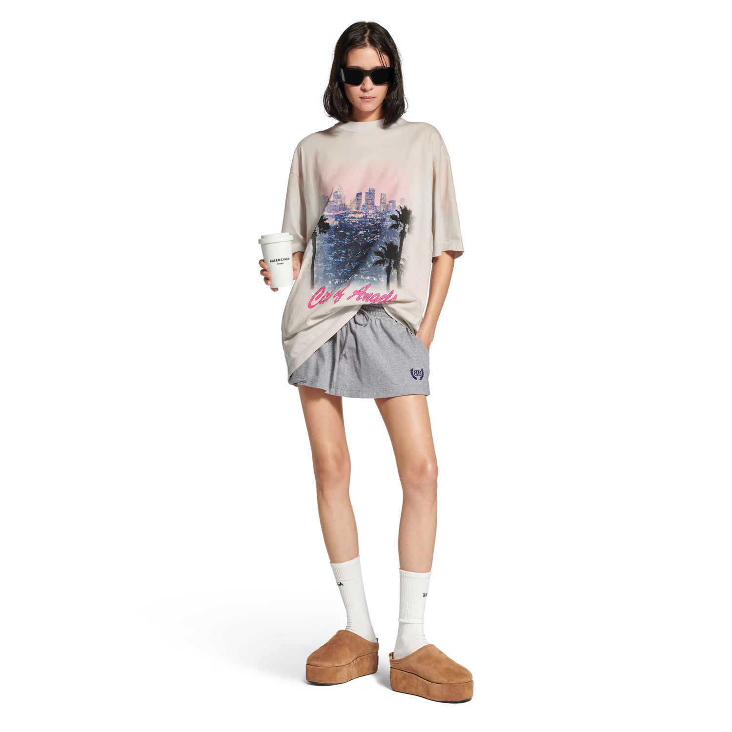 Balenciaga City Of Angels T-shirt Medium Fit In Dirty White Men's Spring And Summer High Street Trend Round Neck Short Sleeve Straight T-shirt Ngvp #1875