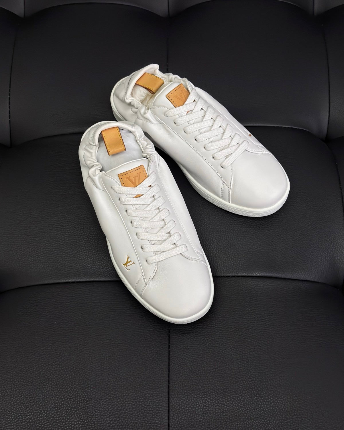 Louis Vuitton LV SOFT Men's And  Women's Spring/Fall Fashion Casual Round Toe Lace Up Solid Color Low Top Leather Mesh Fabric Sneakers Shoes #78696
