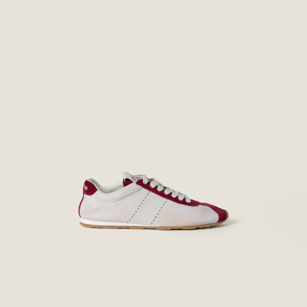 MiuMiu Women's Plume Nappa Leather and Suede Sneakers Four Seasons Round Toe Lace Up Solid Color Low Derby Shoes Casual Shoes #81347