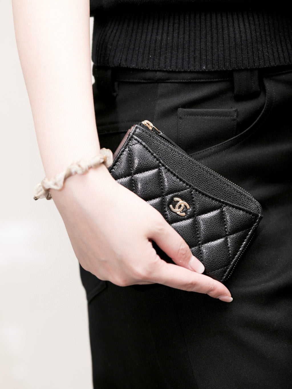 Chanel Diamond Pattern Design Brand Logo Grained Calfskin Card Holder Wallet #262345