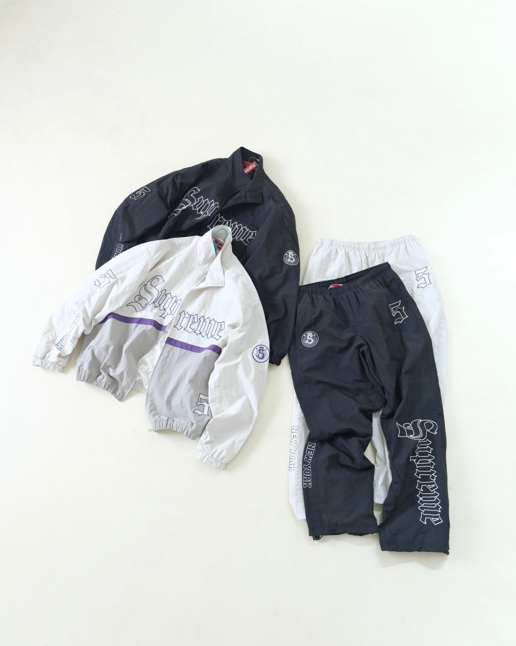 Supreme SS25 WEEK12 Old English Track Jacket Men's And Women's Spring/autumn Logo Pattern Patchwork Zipper Stand-up Collar Long-sleeved Jacket And Sweatpants Pants Set Suit #77832