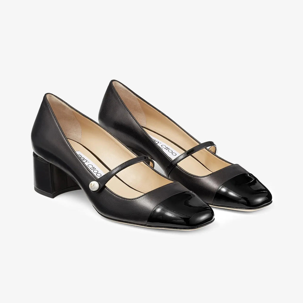 JIMMY CHOO ELISA 45 Women's Spring/Fall Fashion Classic Square Toe Slip On Chunky Heel High-Heel Two Tone Pearl Mary Jane Shoes #79448