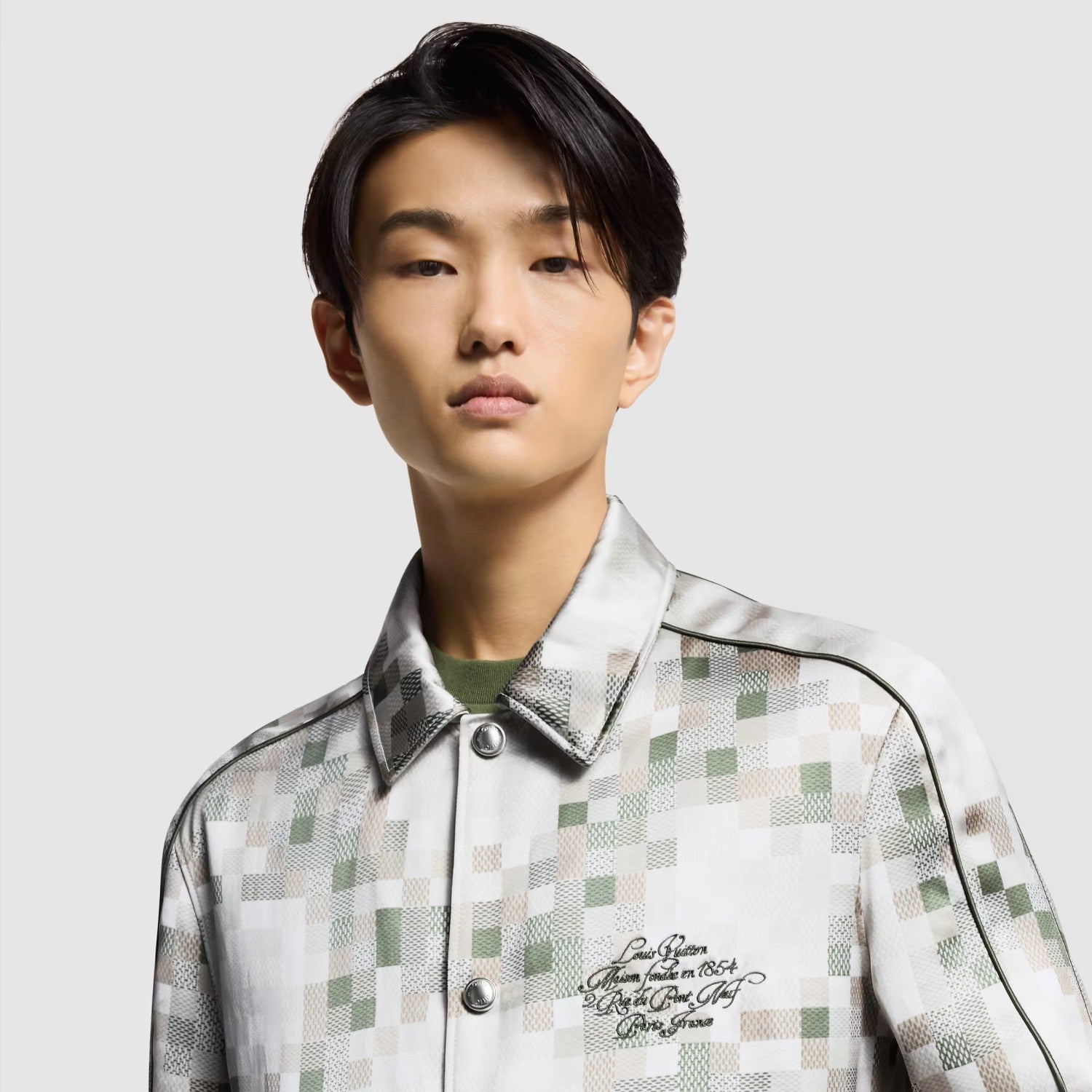Louis Vuitton ï»?Men's Spring Graphic Coach Jacket Jacquard Drawstring Hem Long Sleeve Single Breasted Coat #71876
