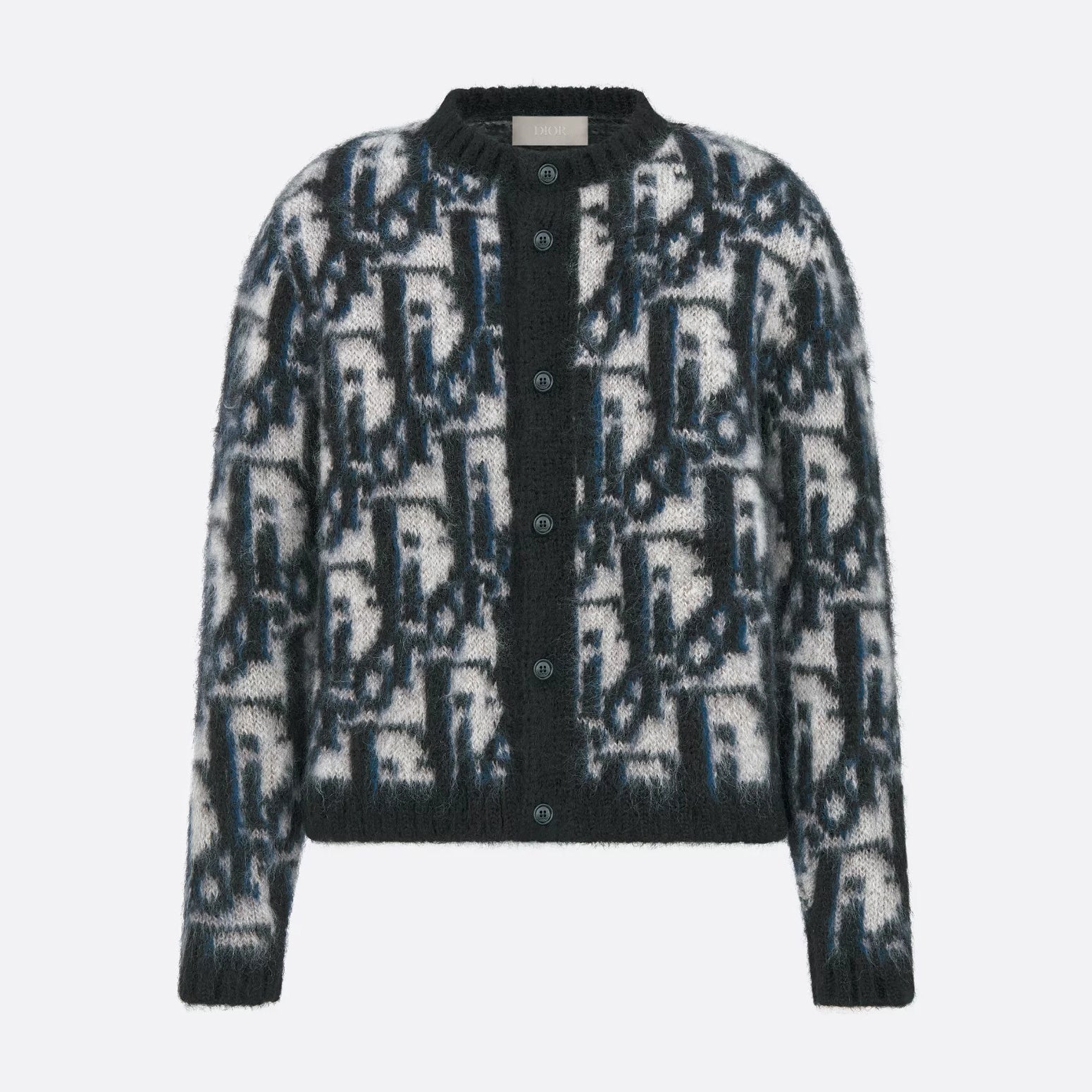 Dior Men's Spring And Fall Letters Full Print Round Neck Mohair Single Breasted Long Sleeve Knit Jacket #75119