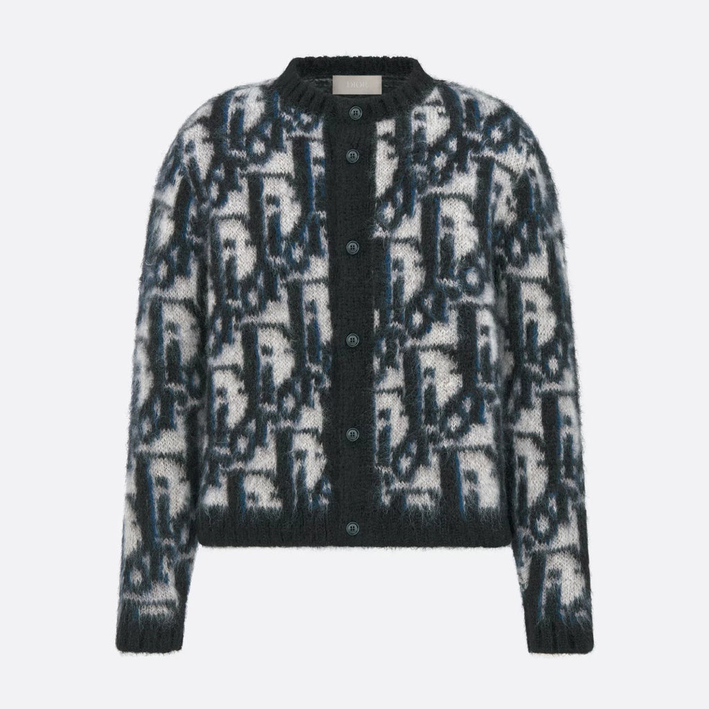 Dior Men's Spring And Fall Letters Full Print Round Neck Mohair Single Breasted Long Sleeve Knit Jacket #75119