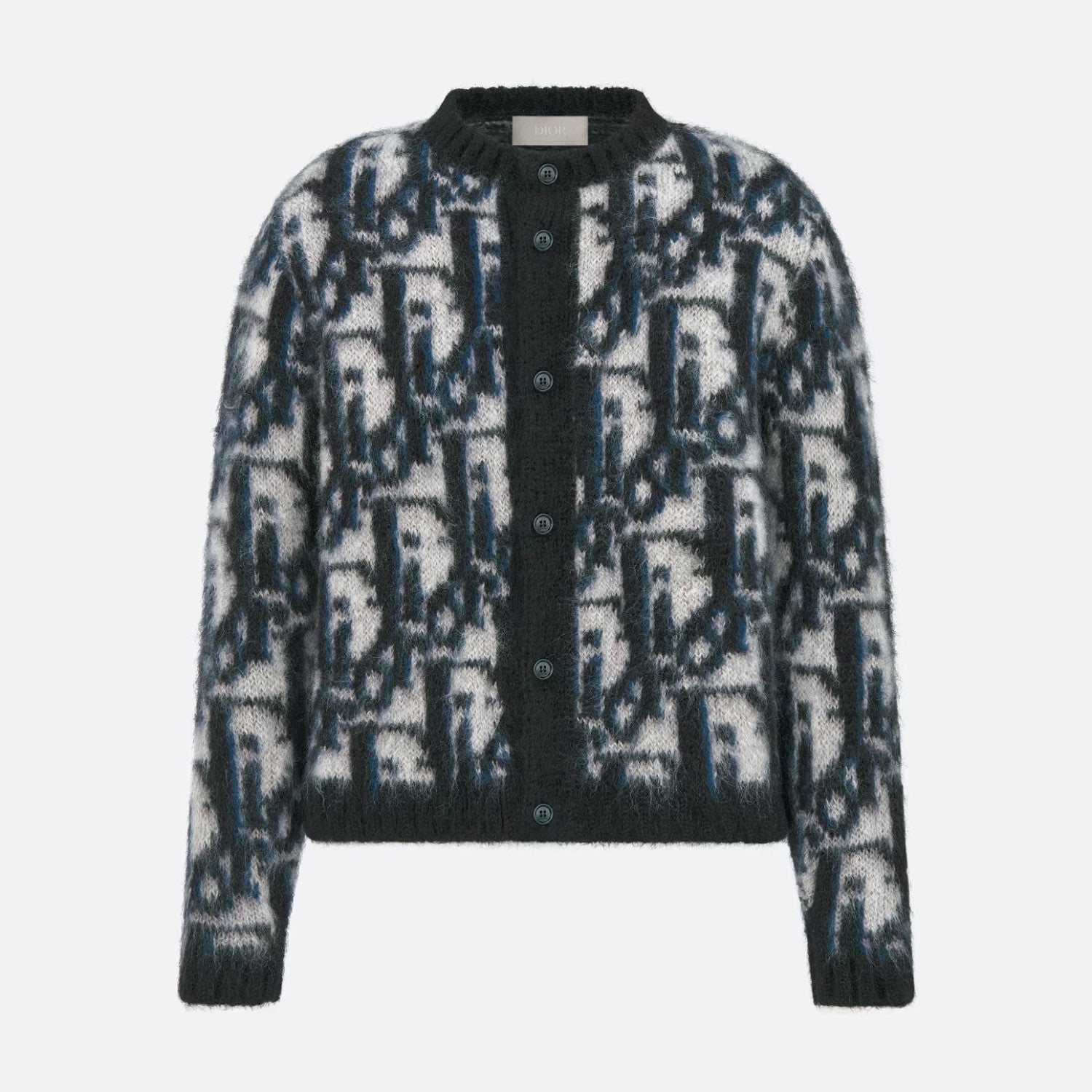 Dior Men's Spring And Fall Letters Full Print Round Neck Mohair Single Breasted Long Sleeve Knit Jacket #75119