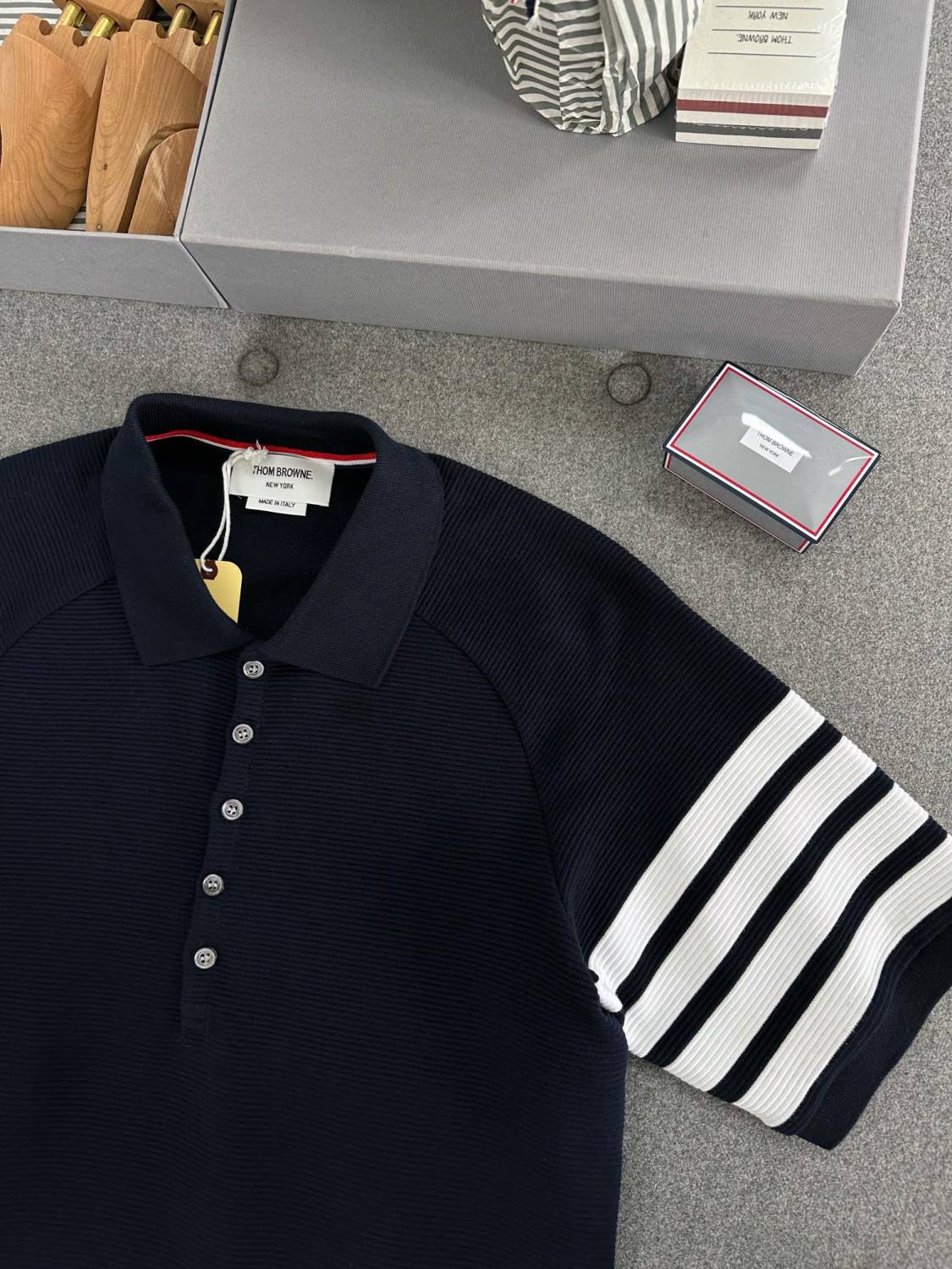 Thom Browne Men's Summer Lapel Straight Polo Short Sleeve Shirt Solid Color Casual Striped Elastic Waist Tie Sports Shorts Ngvp #1942