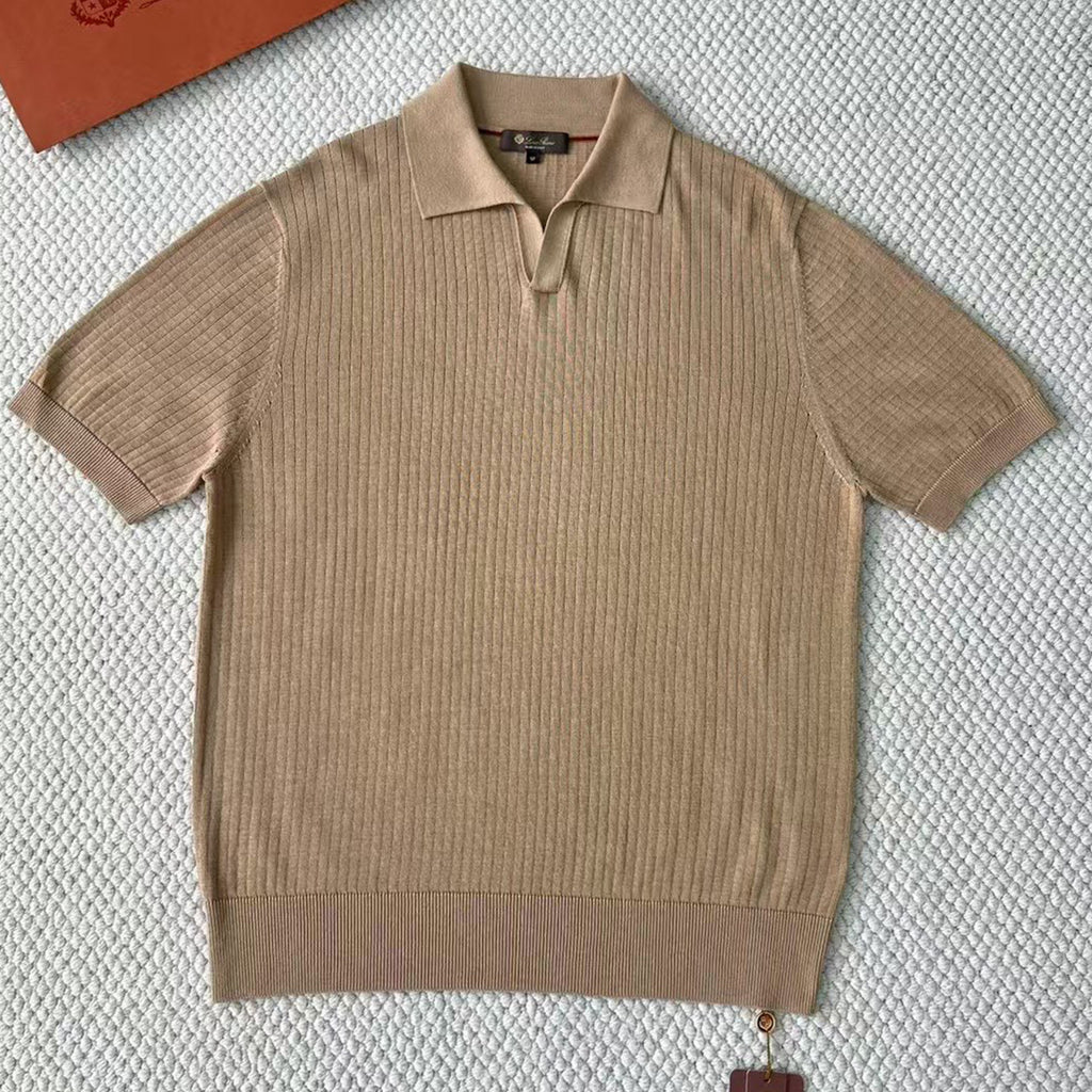 Loro Piana Men's Summer Refreshing Thin Knitted Lapel Short-sleeved Top Multicoloured Fashion Comfortable Temperament T-shirt Ngvp #9956