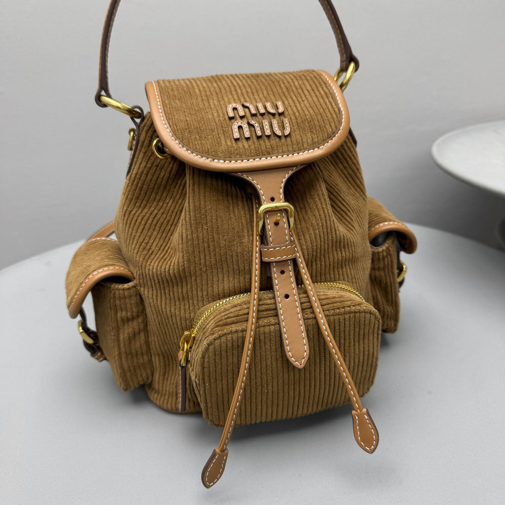 MiuMiu Small Cinnamon Corduroy Backpack #334156