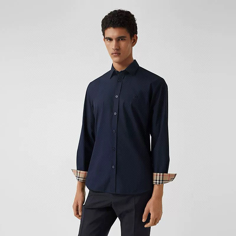 Burberry Men's Spring Summer Slim Fit Tailored Embroidered Logo Check Long Sleeve Shirt #99373
