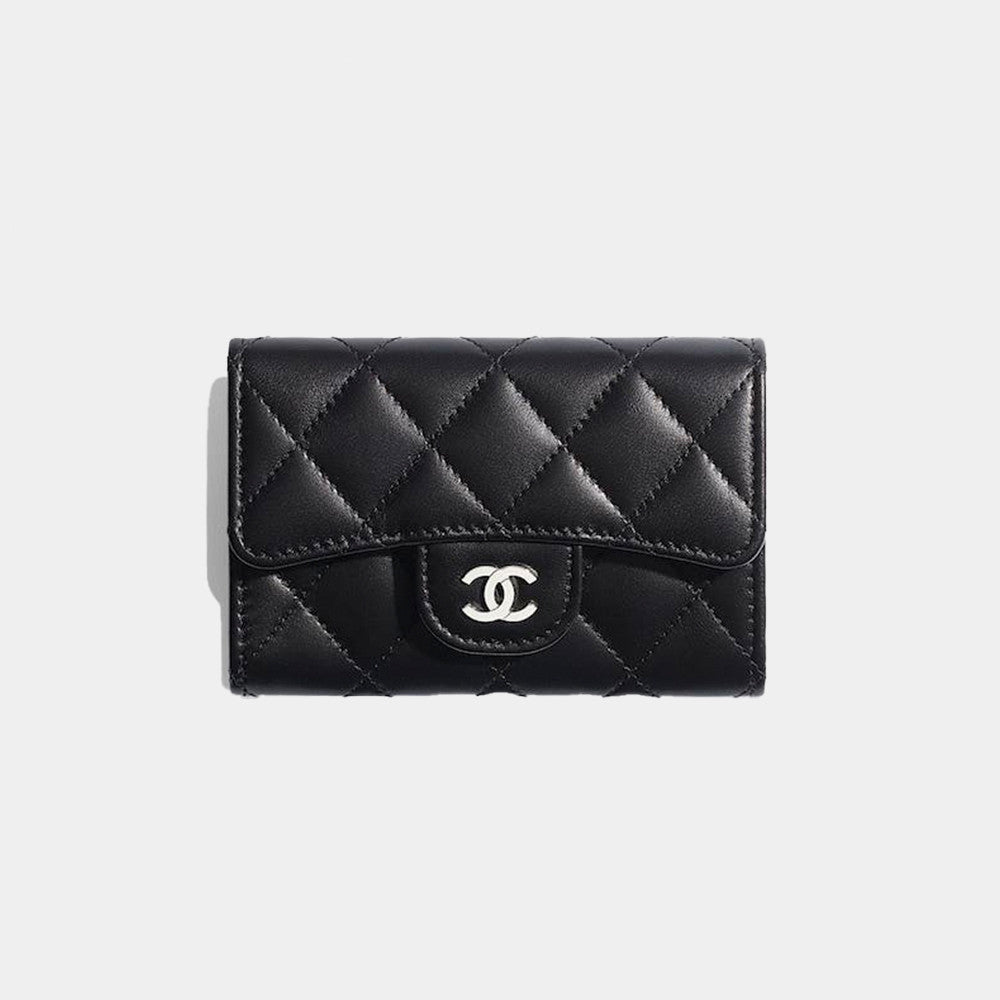 Chanel Black Classic Cf Card Holder With Flip Top Compact Wallet Black And Gold Metallic Finish Bag Bags Metallic-colored Leather Tends To Fade Easil #84161A