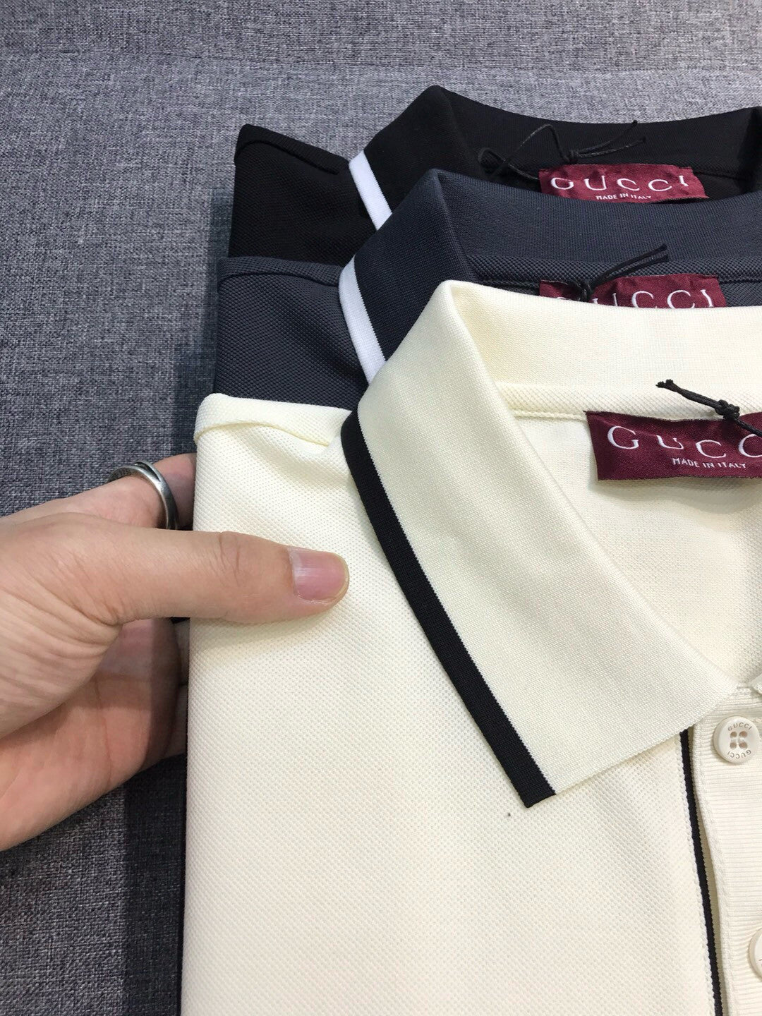 Gucci Men's Summer Solid Colour Logo Printed Stripe Polo Neck Short Sleeve T-Shirt #76733