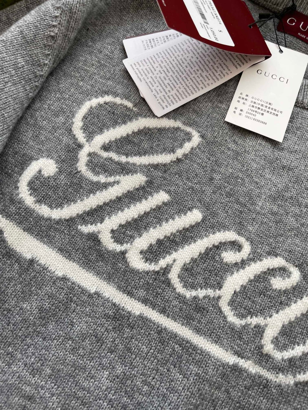 Gucci Men's Autumn and Winter Gray Logo Letter Applique Crew Neck Pullover Wool Long Sleeve Sweater #286788