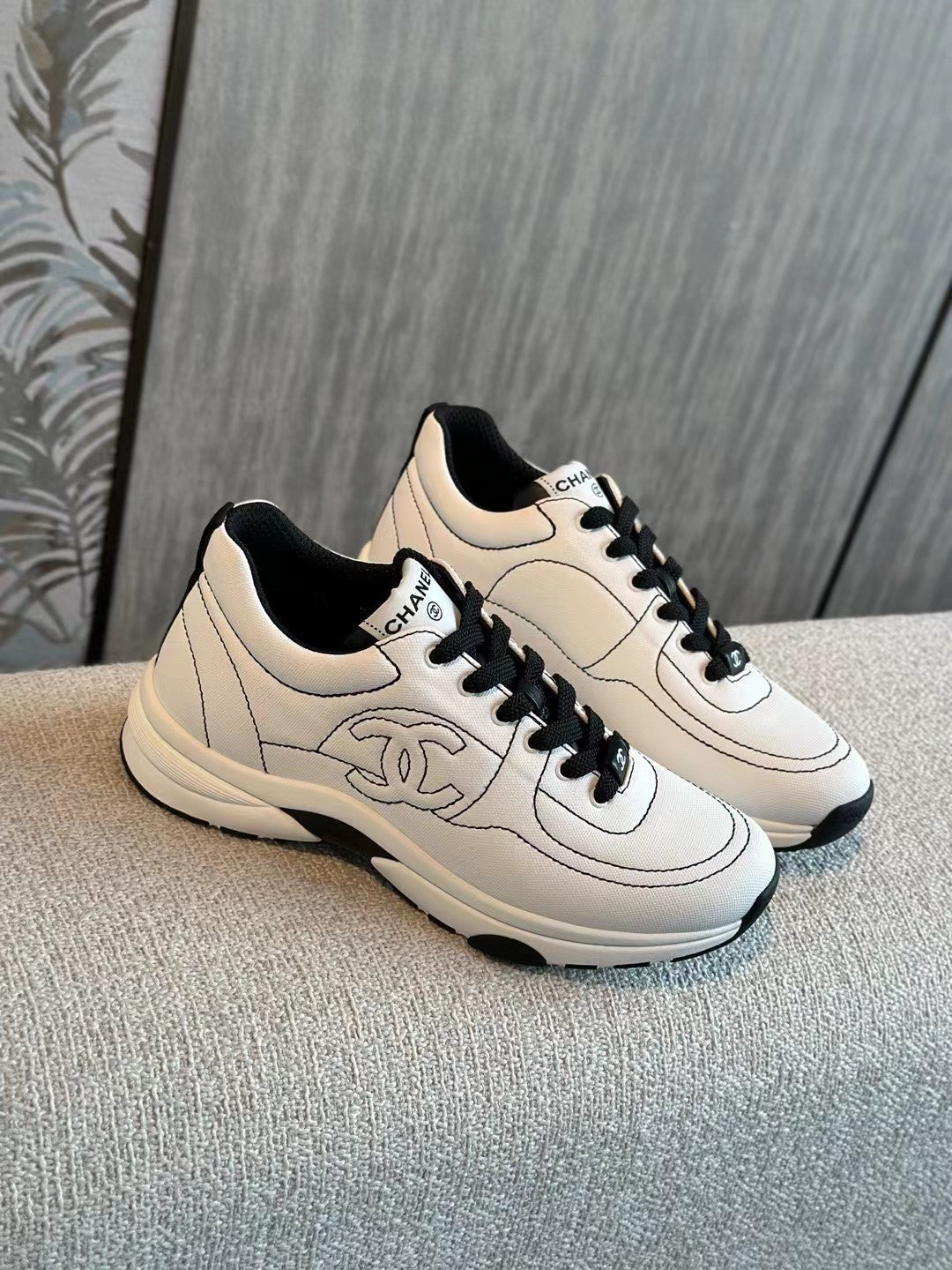 Chanel Women's Embroidered Line Solid Colour Low Top Lace Up Sneakers Shoes #76648