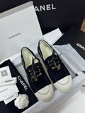Chanel Moccasins Suede Calfskin Black Light Gray #336618